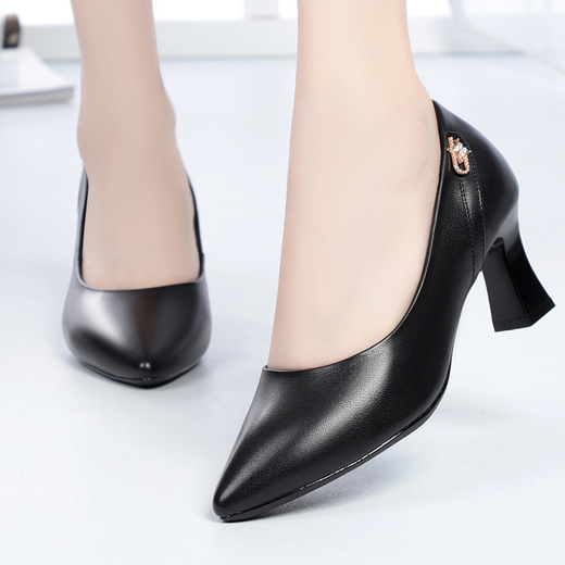 春季新款全真皮女单皮鞋高跟方跟职场通勒鞋kq9858