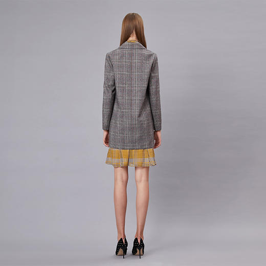 棕灰色羊毛混纺格纹直身长上衣 商品图3