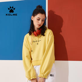 kelme卡尔美 夏季连帽套头木耳边字母卫衣女高腰宽松休闲上衣