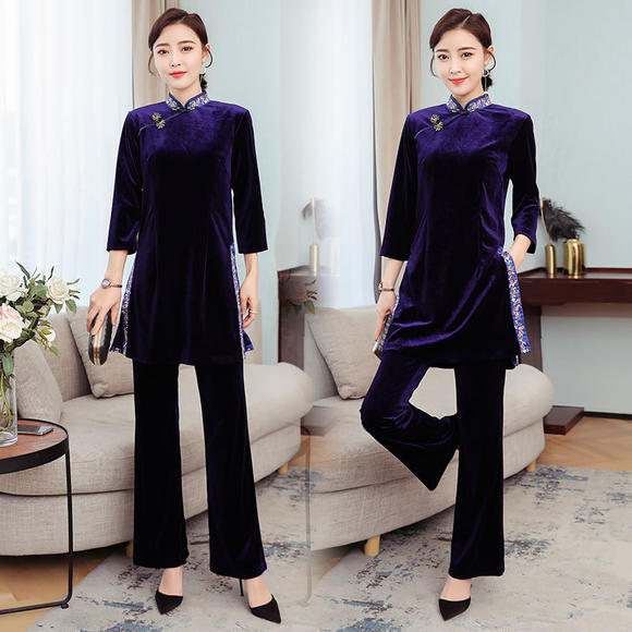 zfn5315新款绣花气质改良旗袍两件套tzf