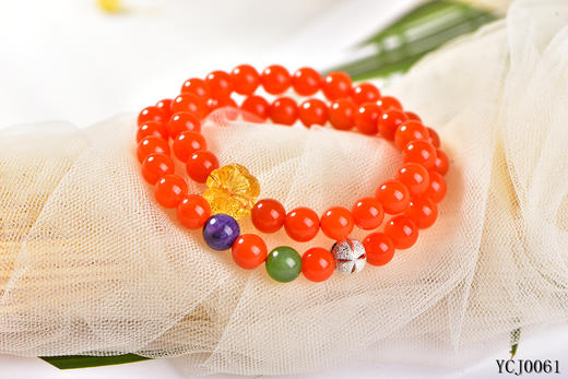 【设计款南红樱桃红双圈手串】规格:7.6mm克重:30.2g【编号:ycj0061】