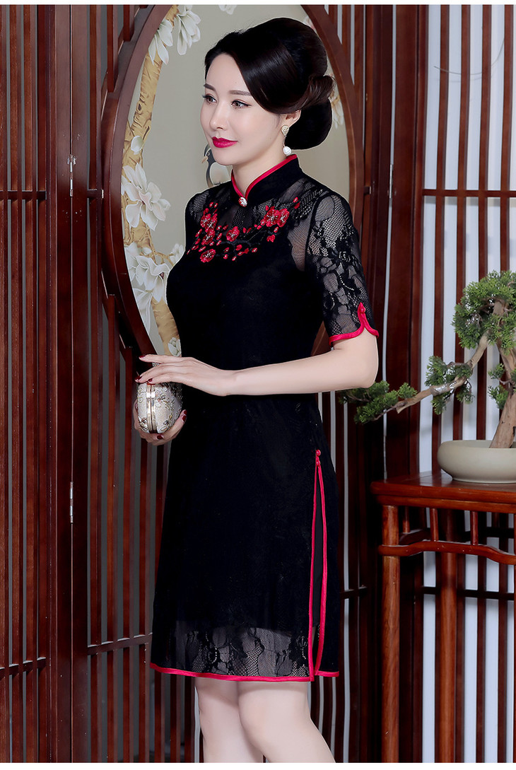 my-92351春季新款镂空透气蕾丝旗袍裙