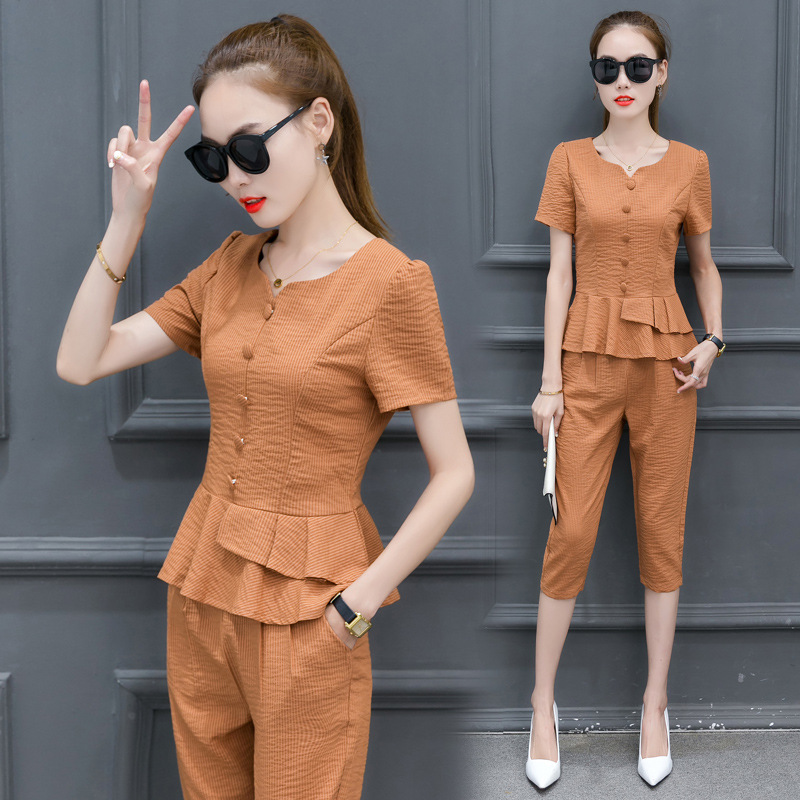 ahm-lny398夏装新款潮韩版显瘦雪纺小香风两件套套装xcx