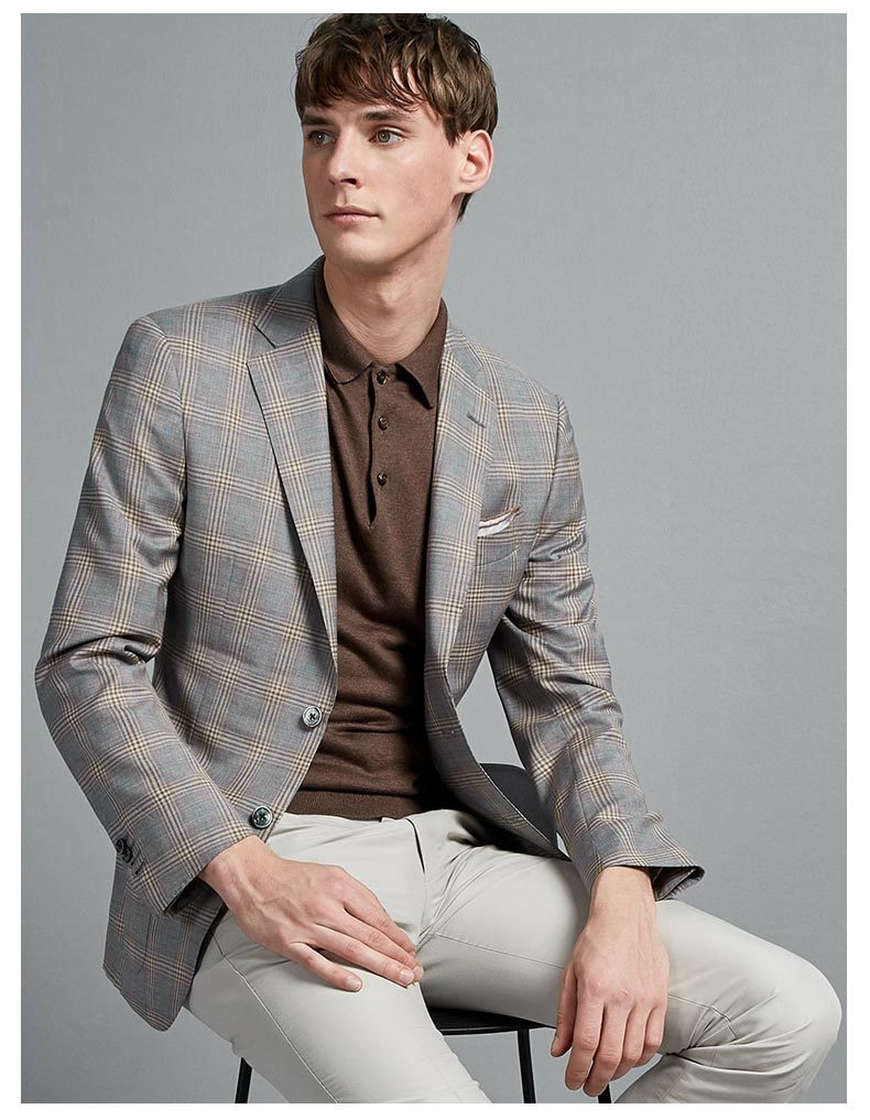 柏品进口reda130支美利奴羊毛西装外套男早春时尚休闲格子西服