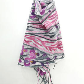 SAIMA丝绸羊毛披巾-流苏紫色