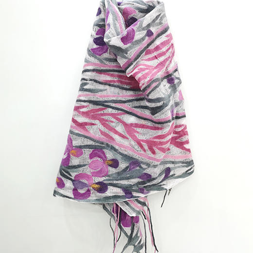 SAIMA丝绸羊毛披巾-流苏紫色 商品图0