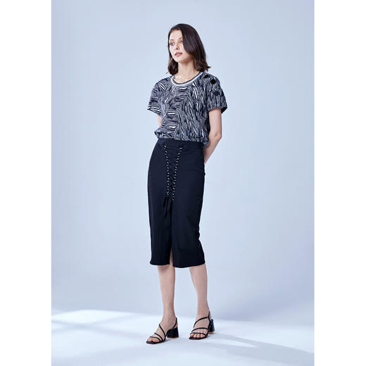 VIMAGE纬漫纪专柜春秋女装欧洲站绑带装饰百搭半裙中裙V606228 商品图1