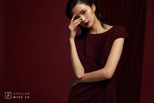 AtelierMissLu /Rocia-玫紫立裁一字领连衣裙 商品图2