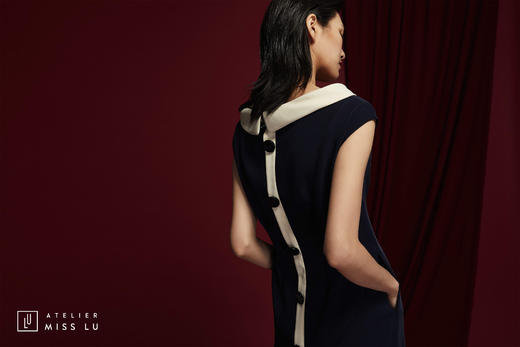 AtelierMissLu /Lucero-藏青色复古领职场连身裙 商品图5