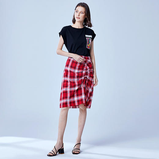 VIMAGE纬漫纪品牌女装春季时尚格子高腰百搭半身裙中裙V1106703 商品图3