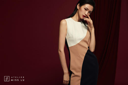 AtelierMissLu /Estela-三色拼接优雅修身连身裙 商品图5