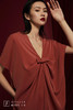 AtelierMissLu /Martin-肉桂橘V领蝴蝶结褶皱连身裙 商品缩略图0