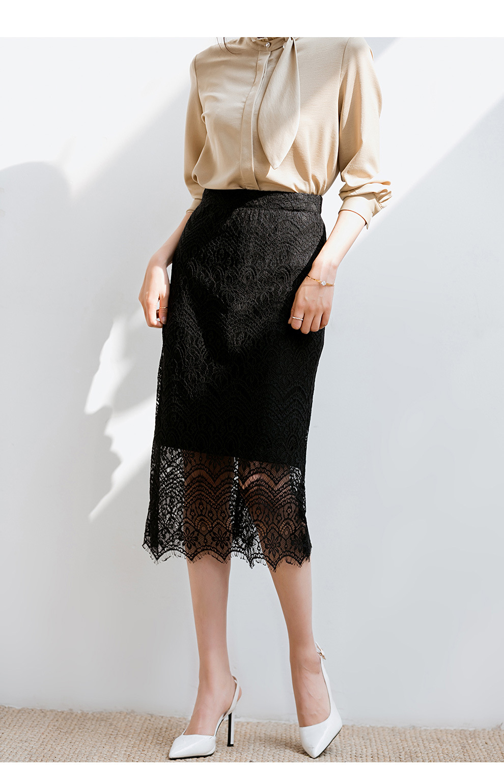 半身裙女春夏季法式优雅2020新款中长款蕾丝裙百搭洋气花边半身裙