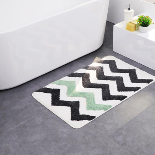 波浪条纹居家防滑地垫（绿色） 商品图0