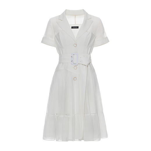 白色网格拼接荷叶边裙摆修身连衣裙 商品图4