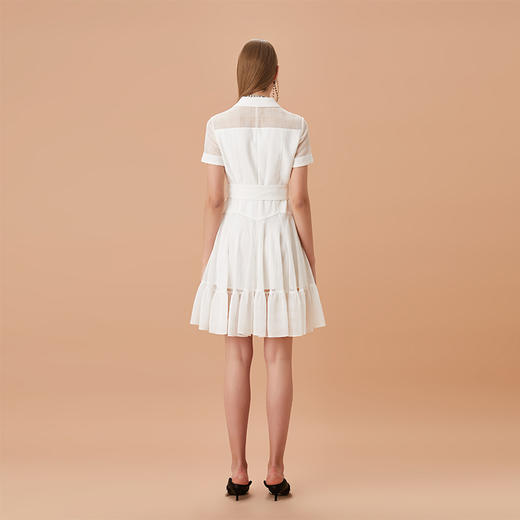 白色网格拼接荷叶边裙摆修身连衣裙 商品图3