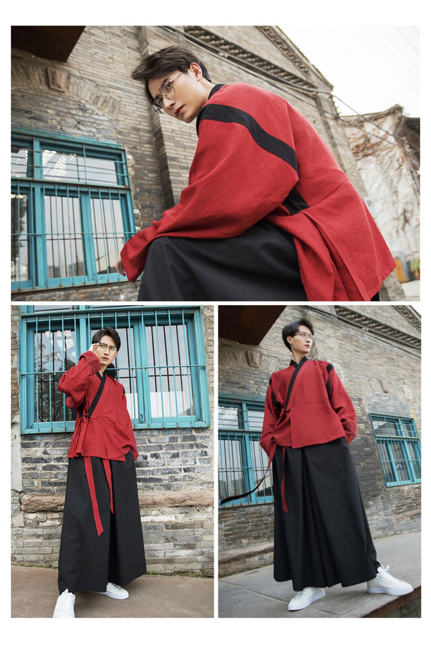 重回汉唐纳川原创汉服男改良汉元素春装晋制交领上襦阔腿裤子套装