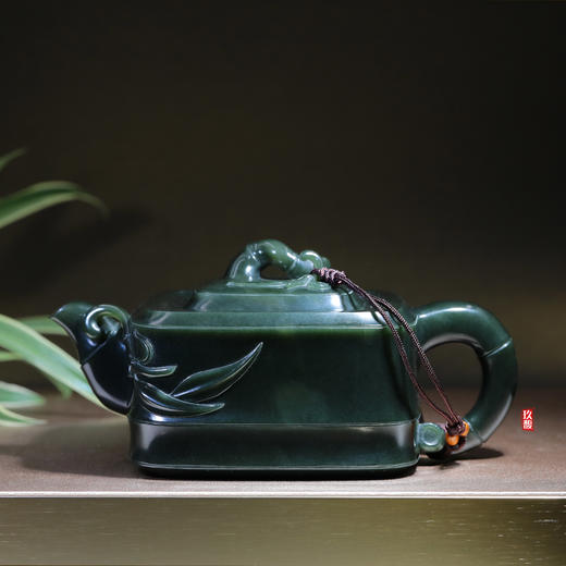 和田玉（青玉）玉壶--竹节方壶（宋鸣放）345.75G 商品图0