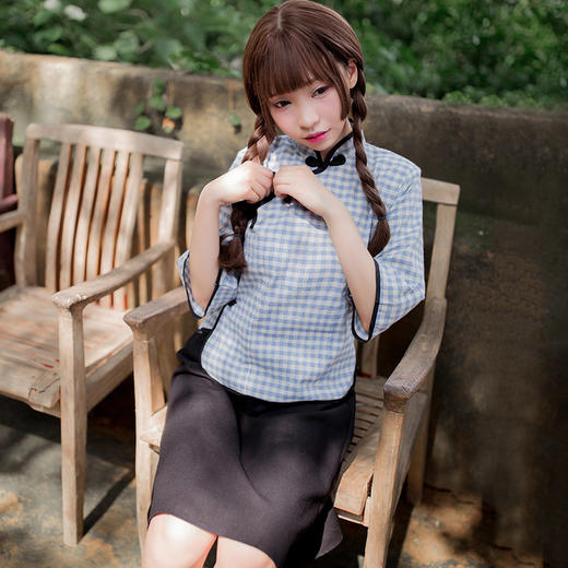 情趣复古格子民国学生装