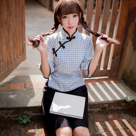 情趣复古格子民国学生装