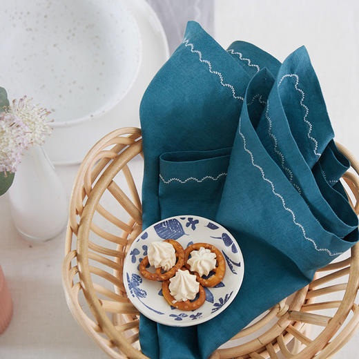 亚麻餐布口布餐巾方形绣线口布 商品图3