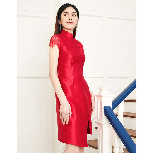 EITIE爱特爱品牌女装秋季优雅立领日常婚宴绣花红色礼服女5877523 商品图1