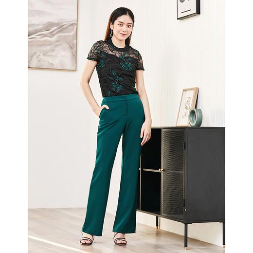 EITIE爱特爱品牌女装秋款镂空钩花黑色蕾丝衫时尚短袖小上衣5813521 商品图1