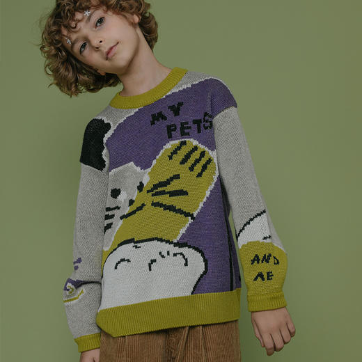 tyakashakids塔卡沙童装男女童2019冬装长袖套头趣味插画毛衣