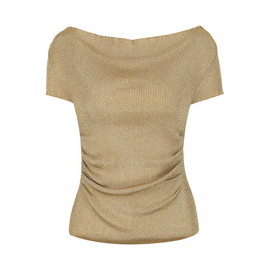 卷边领口修身针织T恤 商品图1