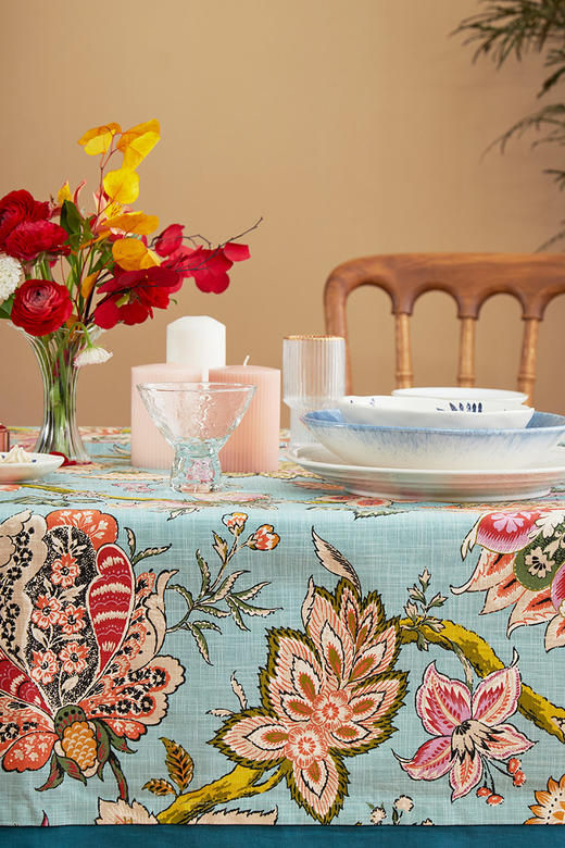 桌布美式田园桌布餐桌布艺蓝色银莲桌布茶几布盖布 商品图3