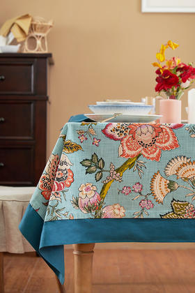 桌布美式田园桌布餐桌布艺蓝色银莲桌布茶几布盖布