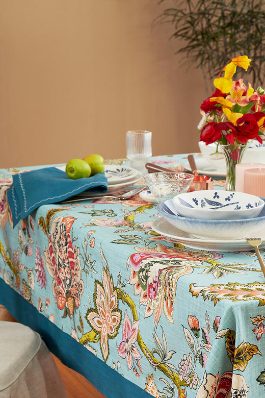 桌布美式田园桌布餐桌布艺蓝色银莲桌布茶几布盖布 商品图2
