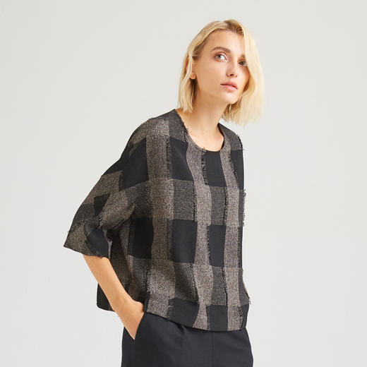 focals福柯斯女装新款七分袖格子上衣yqcn651ne