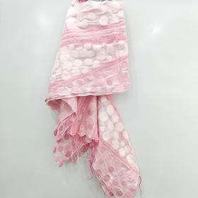 SAIMA丝绸羊毛披巾-流苏粉色