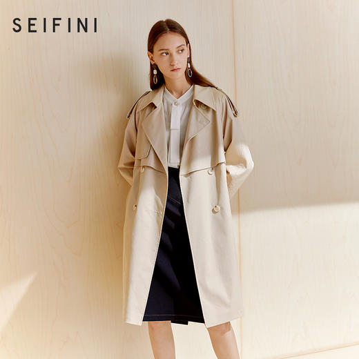 诗凡黎2020新款春装双排扣中长款风衣外套女3b1160411