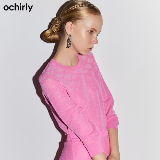 ochirly欧时力2020新款春装圆领镂空银线套头针织衫女1ry1031180