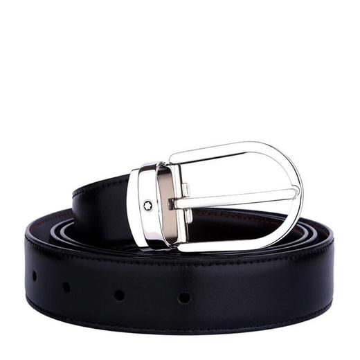 blanc 万宝龙 男士黑色牛皮经典系列牛皮抛光椭圆形扣针皮带 38157