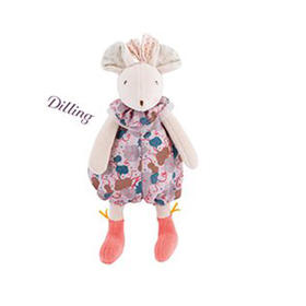 法国moulinroty茉兰若缇小时光系列花花图案装扮的小老鼠婴儿摇铃(25cm)