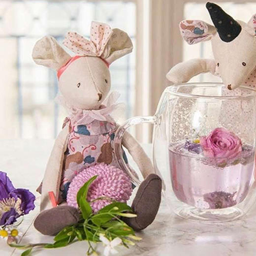 法国moulinroty茉兰若缇小时光系列迷小毛绒老鼠拉拉-花裙子(24 cm) 商品图0