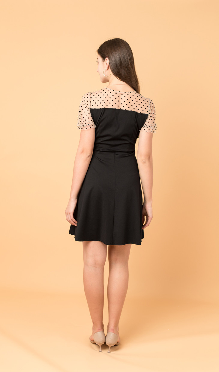 mag west唛希 小香风典雅连衣裙夏季潮流气质时尚韩版波点网纱泡泡袖