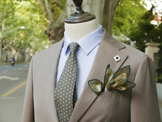 drakes英国真丝印花手工领带小格绿