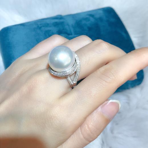 豪华款18k金澳洲白珠戒指,15-16mm澳白珍珠,正圆基本无暇,上手非常