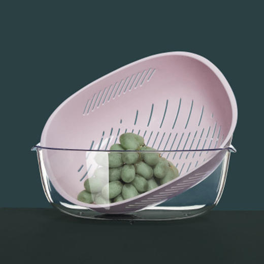 方形双层沥水篮（粉色） 商品图0