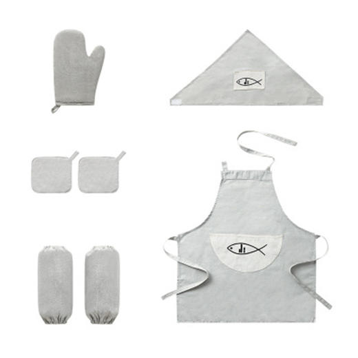 棉麻素色围裙-六件套（灰白） 商品图0