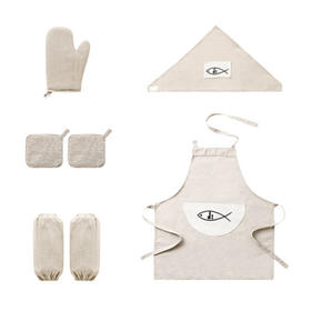 棉麻素色围裙-六件套（米黄）