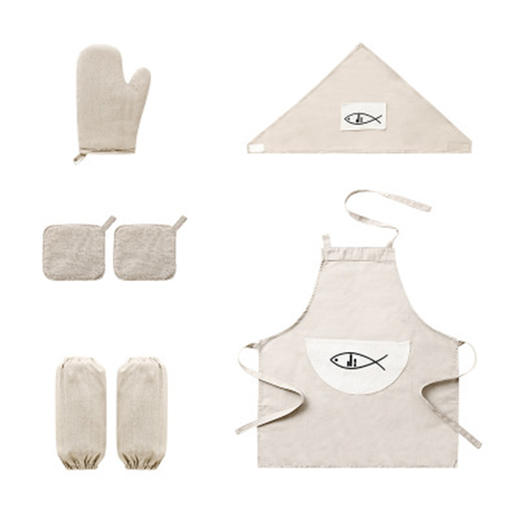 棉麻素色围裙-六件套（米黄） 商品图0