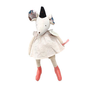 法国moulinroty茉兰若缇小时光系列粉红色大老鼠软棉音乐玩偶（30 cm）