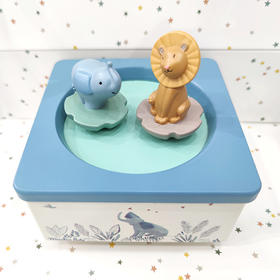 法国moulinroty茉兰若缇热带雨林系列手绘转转狮子和大象纯木音乐盒