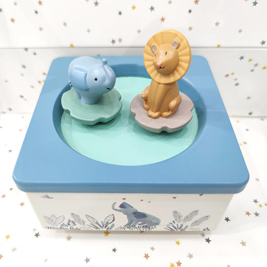 法国moulinroty茉兰若缇热带雨林系列手绘转转狮子和大象纯木音乐盒 商品图0