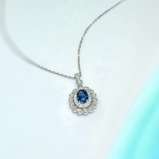 涟漪系列 18k白金蓝宝石链坠项链 aigs无烧皇家蓝钻石吊坠 heramoment